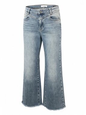 Judy Blue Retro Wide Fit Cropped Frayed Blue Jeans Size 29 Cotton Blend